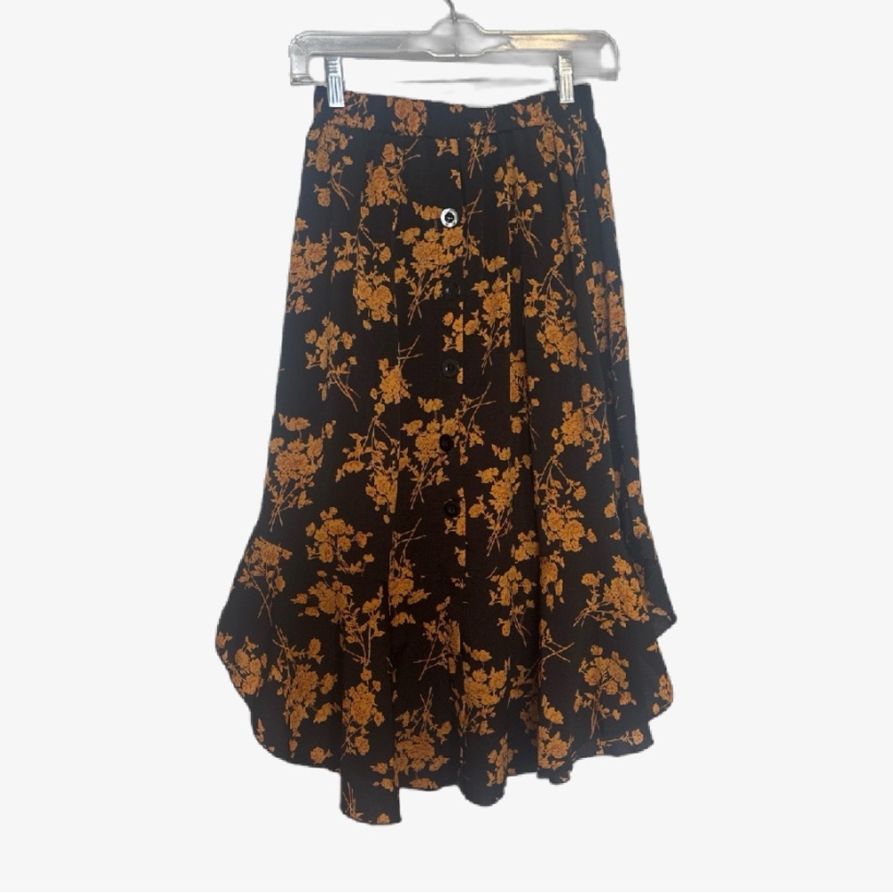 SHEIN Orange and Black Fit and Flare Midi Skirt